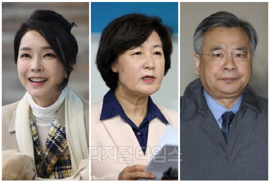 (왼쪽부터) 윤석열 대통령 부인 김건희 여사, 추미애 전 법무부 장관, 박영수 전 특별검사. <대통령실 제공, 연합뉴스>